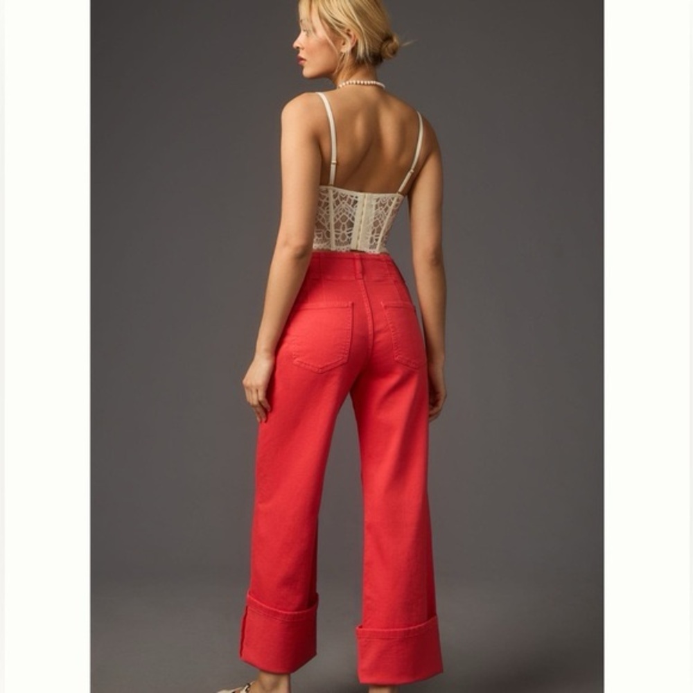 Anthropologie Pilcro relaxed cuff mid rise straight jeans in raspberry size 28 - Picture 2 of 6